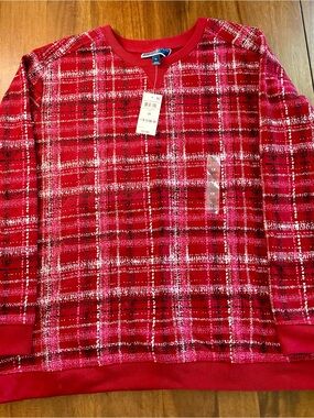 Karen Scott Red Plaid Crewneck Sweatshirt